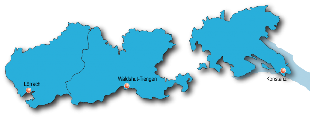 Karte von den Landkreisen mit Kreisstädten im Regionalverband.